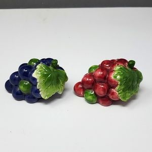 Grape Salt and Pepper Shaker  Set Vintage Ceramic Glazed Red and Purple